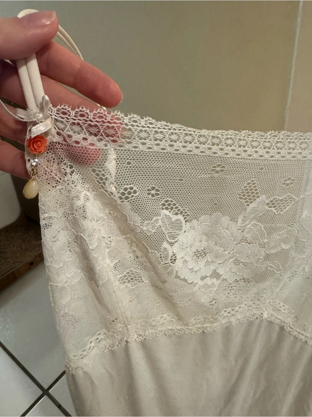 Vintage White Lace-Trim Slip Dress - Picture 3 of 10